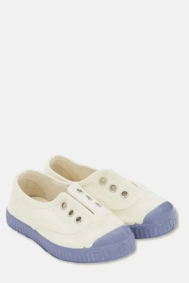 Slip-on vegan baby shoelace sneakers - Ivory sky blue