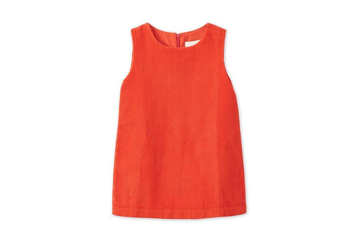 Organic Cotton Corduroy Dress - Dark Coral