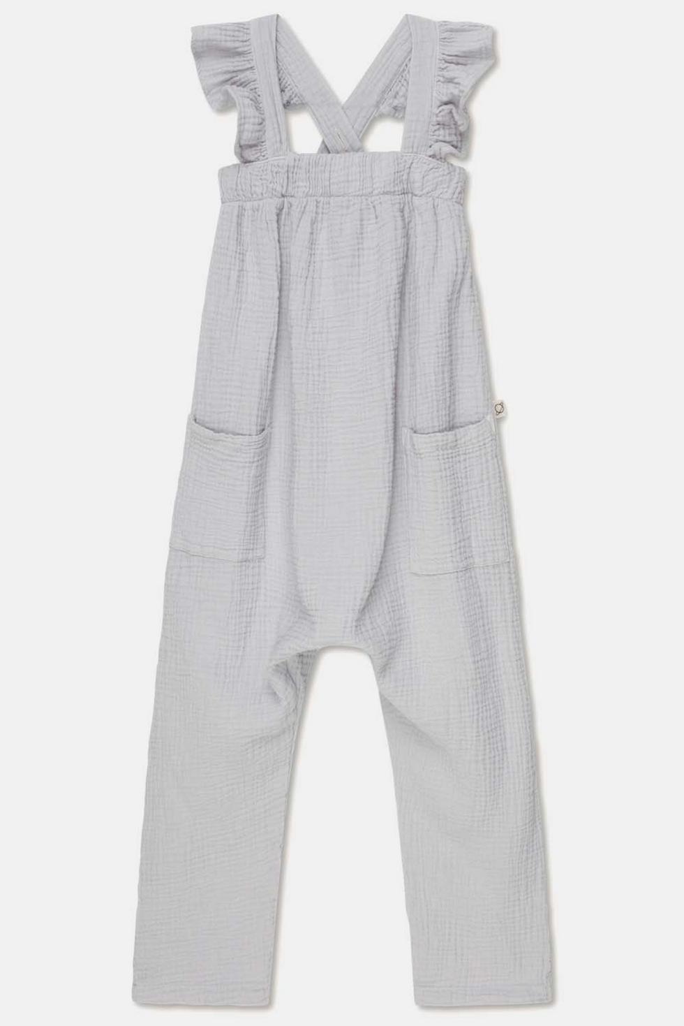 Gauze ruffle overalls - Soft grey