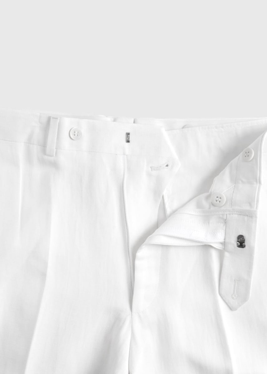 Linen & Silk Plain Front Dress Pant - White