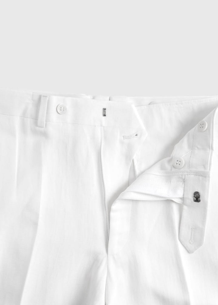 Linen & Silk Plain Front Dress Pant - White