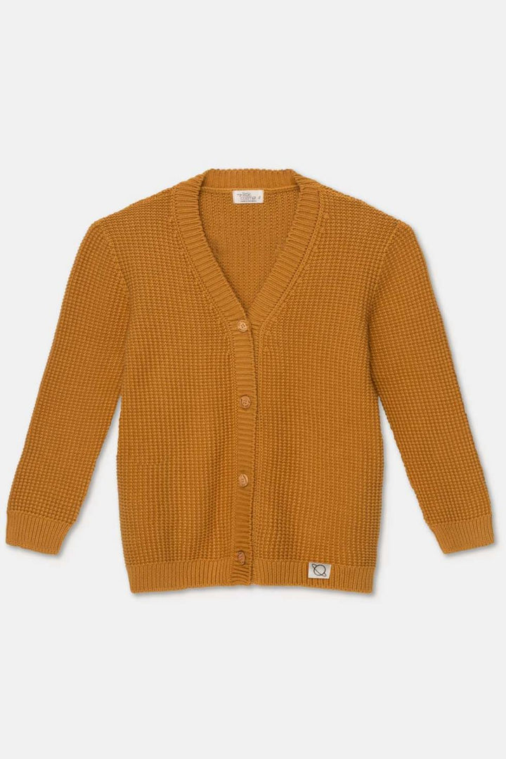 Waffle-knit v-neck cardigan - Oil