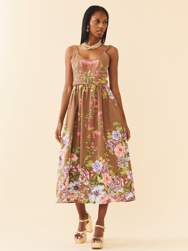Katherine Dress - Caramel Victorian Floral
