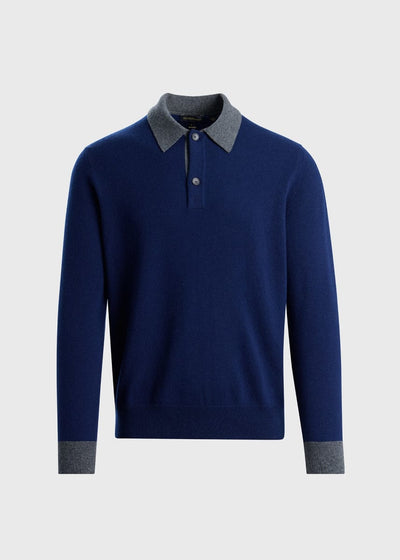 Cashmere Contrast Collar Polo - Navy