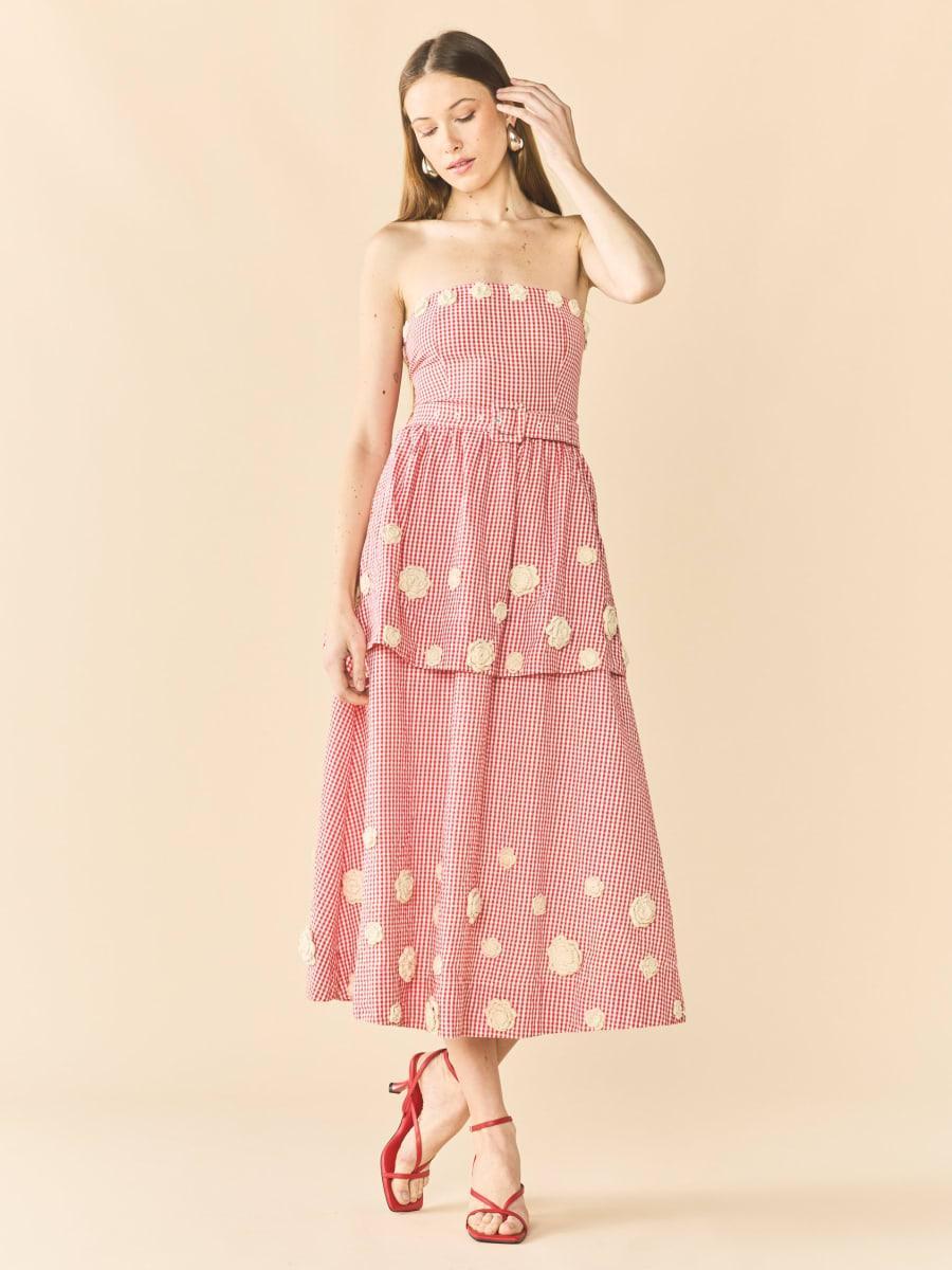 Daisy Dress X Rainey Collaboration - Red Gingham with Cream Crochet Appliqué