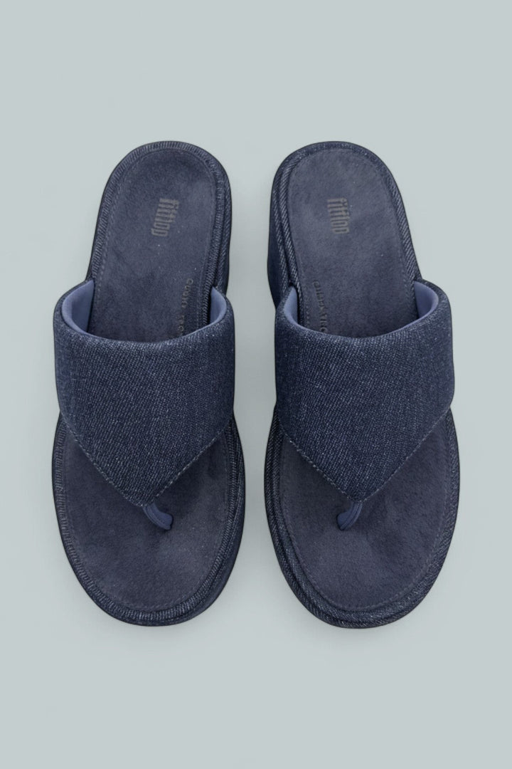Platfforms Denim Wedge Toe-Post Sandals - Dark Denim