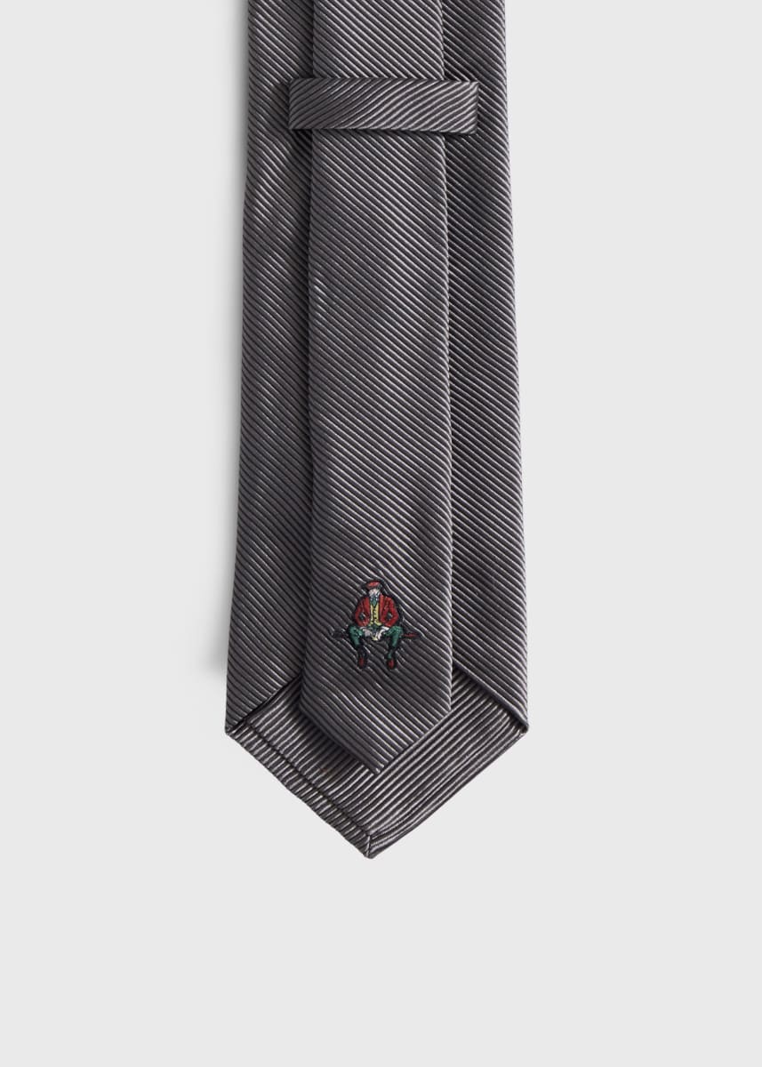 Solid Mogador Silk & Cotton Tie - Grey