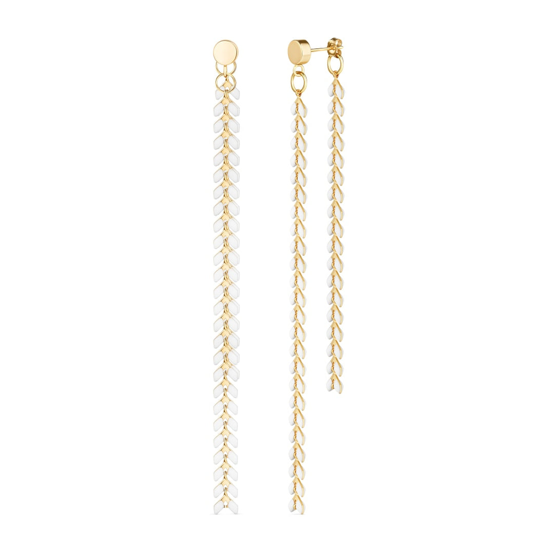 Elegante White Chevron Dangle Earrings