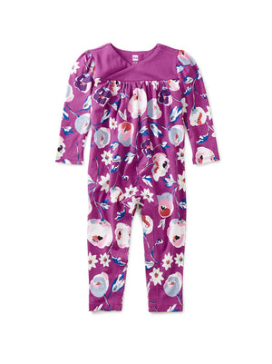 Riko Wrap Neck Baby Romper - Swedish Flowers In Purple