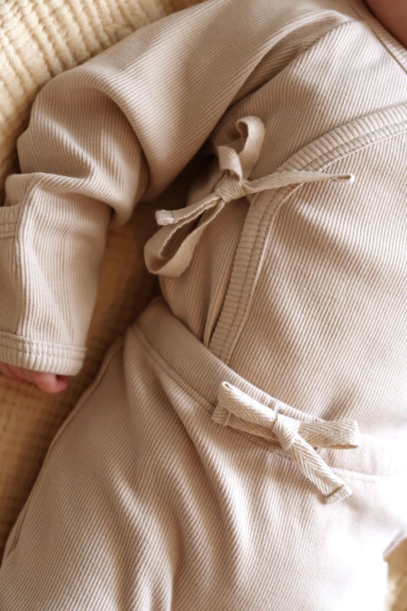 Organic Ribbed Wrap Bodysuit - Sand