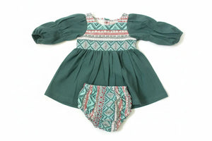 Cotton Woven Baby Dress & Bloomers Set - Teal