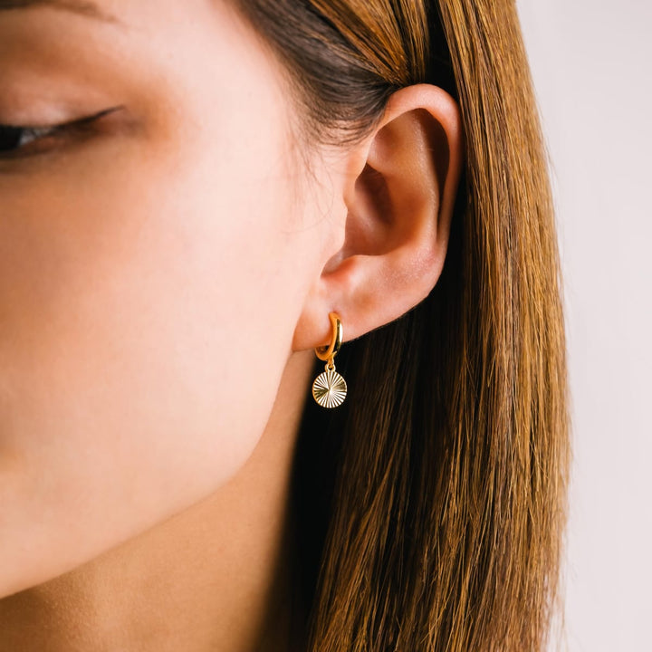 Coin Fluted Huggie Drop Hoop Earrings
