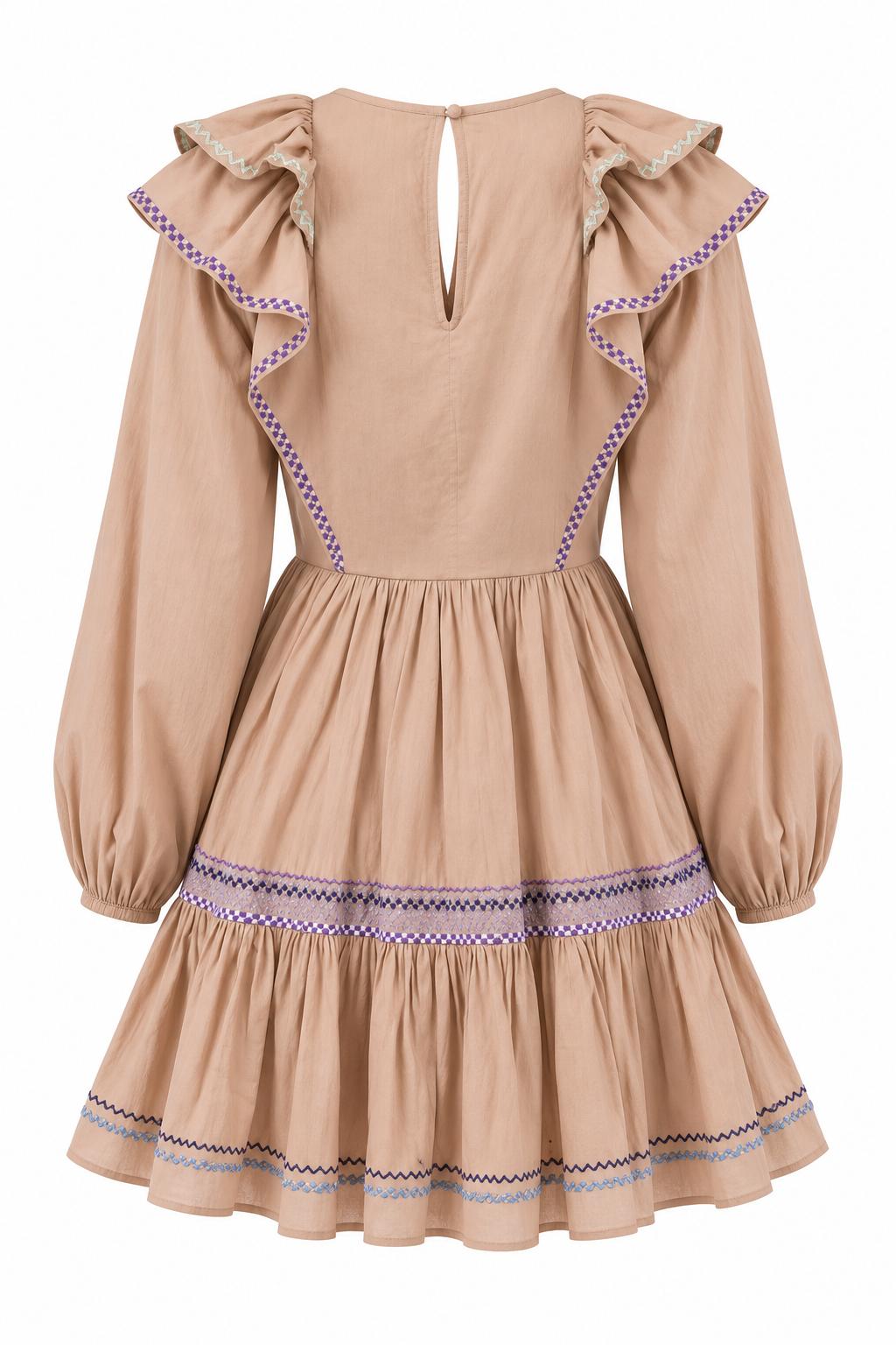 Jolie Embroidered Dress - Tan