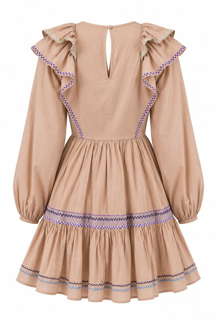 Jolie Embroidered Dress - Tan