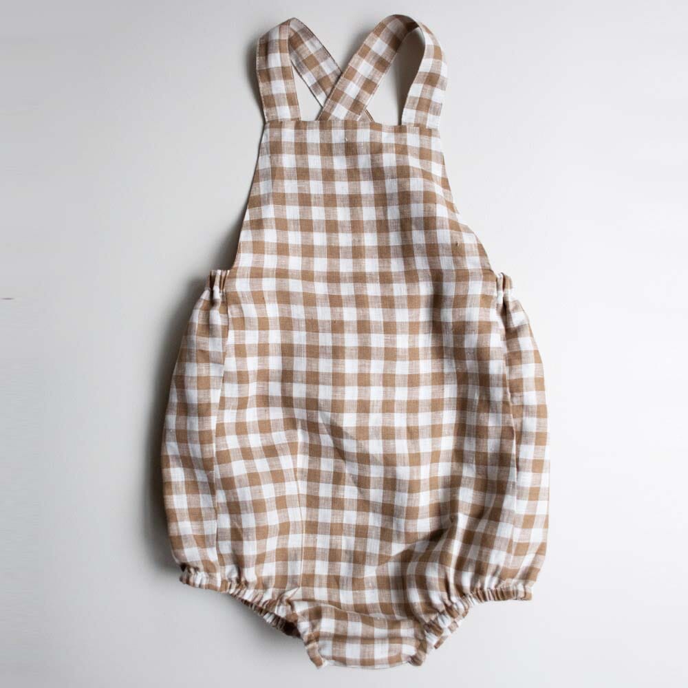 The Gingham Overall Romper - Bronze Gingham One Pieces The Simple Folk 