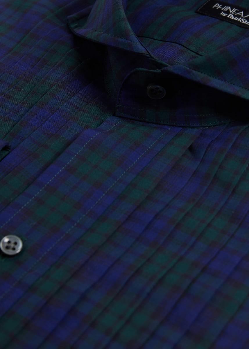 Pleated Front Formal Shirt - Green/Blue