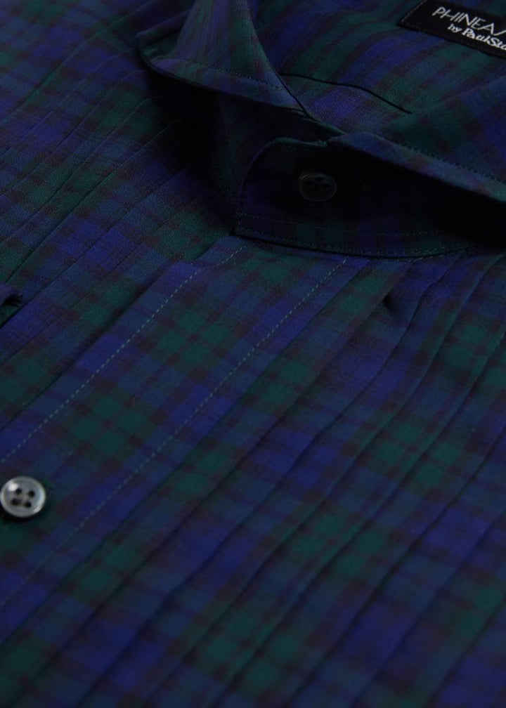Pleated Front Formal Shirt - Green/Blue