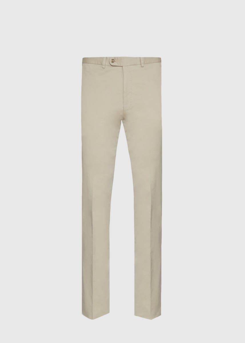 Cotton Plain Front Newton Pant - Khaki - Trouser