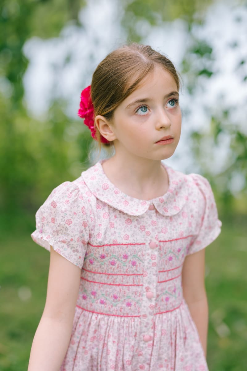 Violette Short Puff Smocked Dress - Floral/Pink