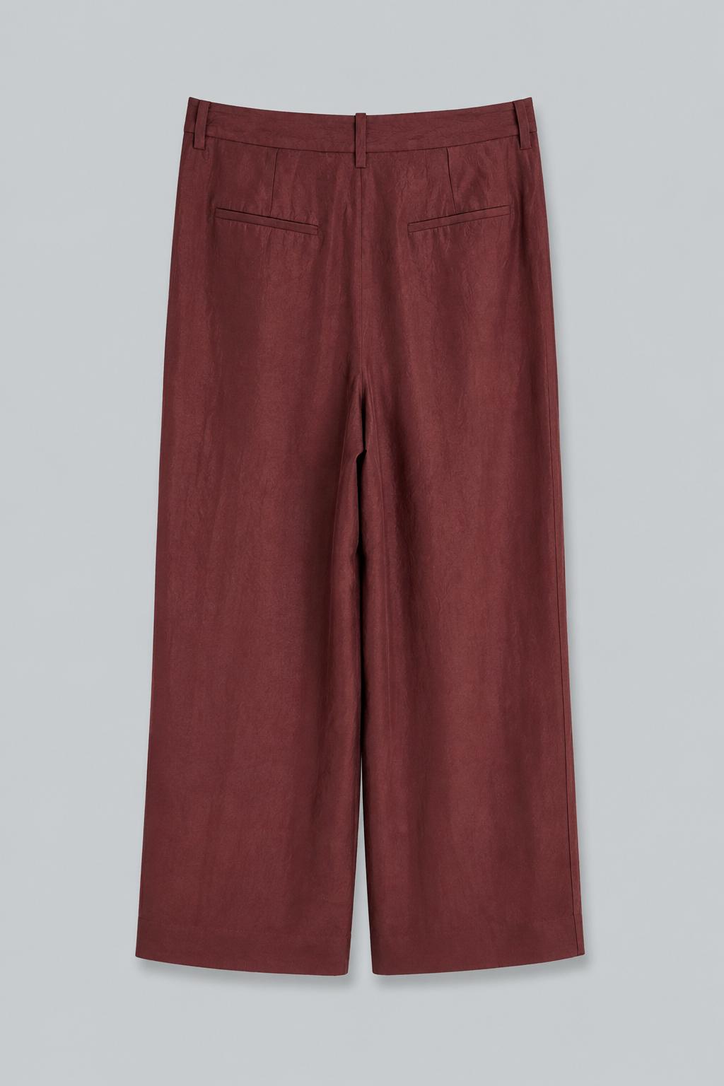 Crinkled Satin Straight Leg Trousers - Medjool