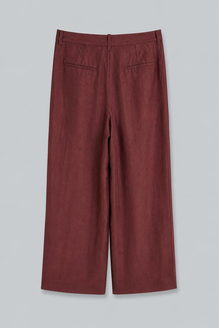 Crinkled Satin Straight Leg Trousers - Medjool