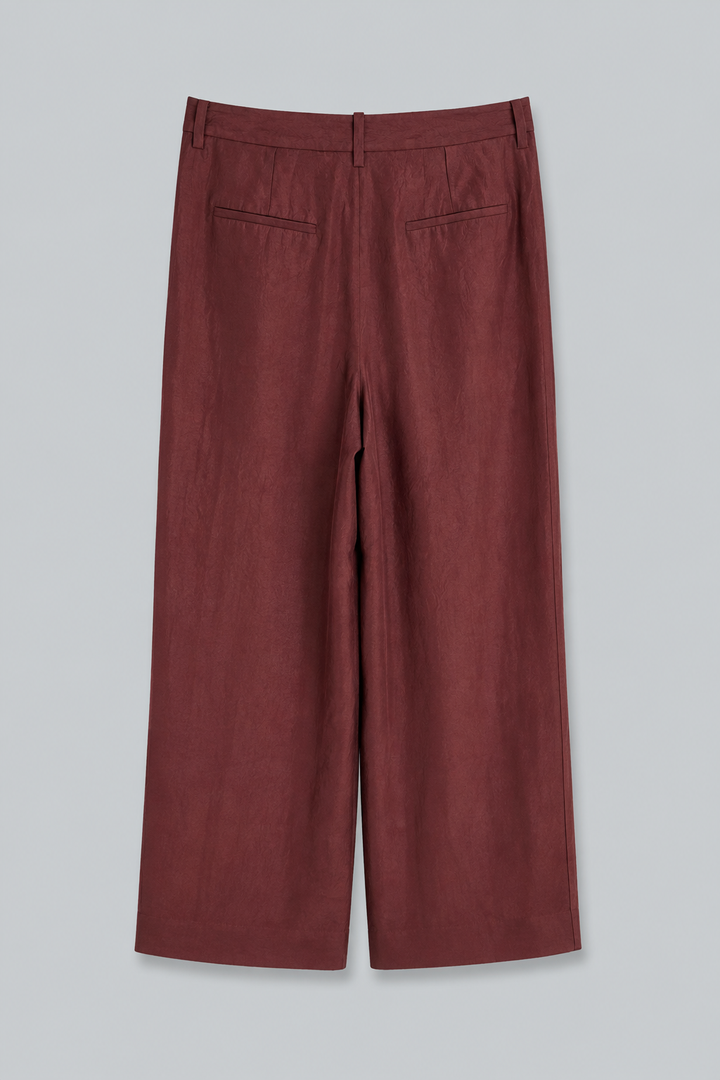 Crinkled Satin Straight Leg Trousers - Medjool