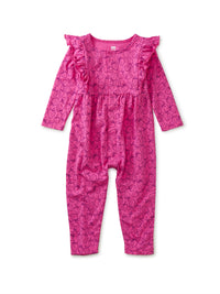 Snap Front Ruffle Baby Romper - Tossed Strawberries In Pink
