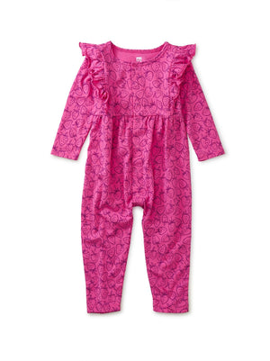 Snap Front Ruffle Baby Romper - Tossed Strawberries In Pink
