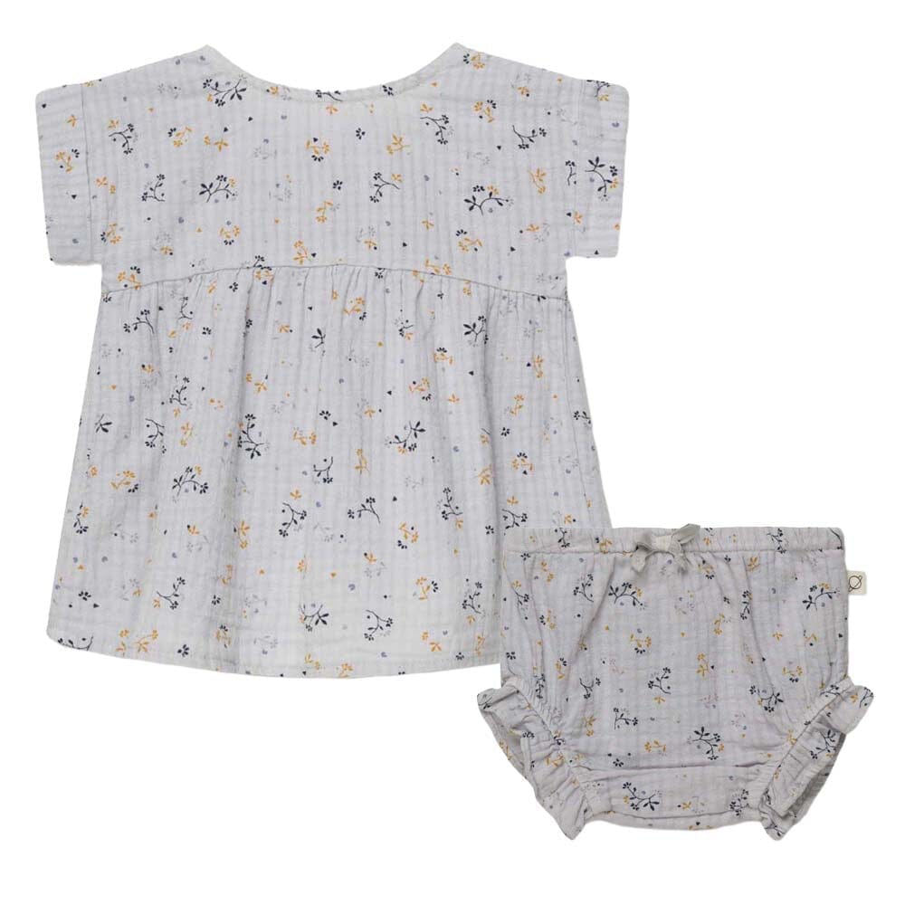 Muslin Floral Baby Dress & Bloomers - Soft Grey Dresses + Skirts My Little Cozmo 