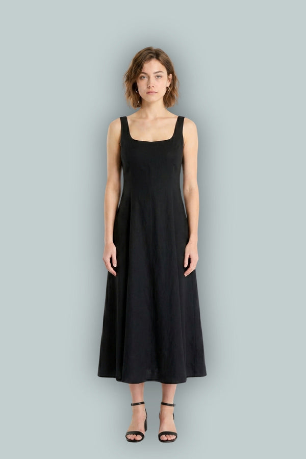 GapStudio Linen-Blend Square-Neck Maxi Dress - True Black