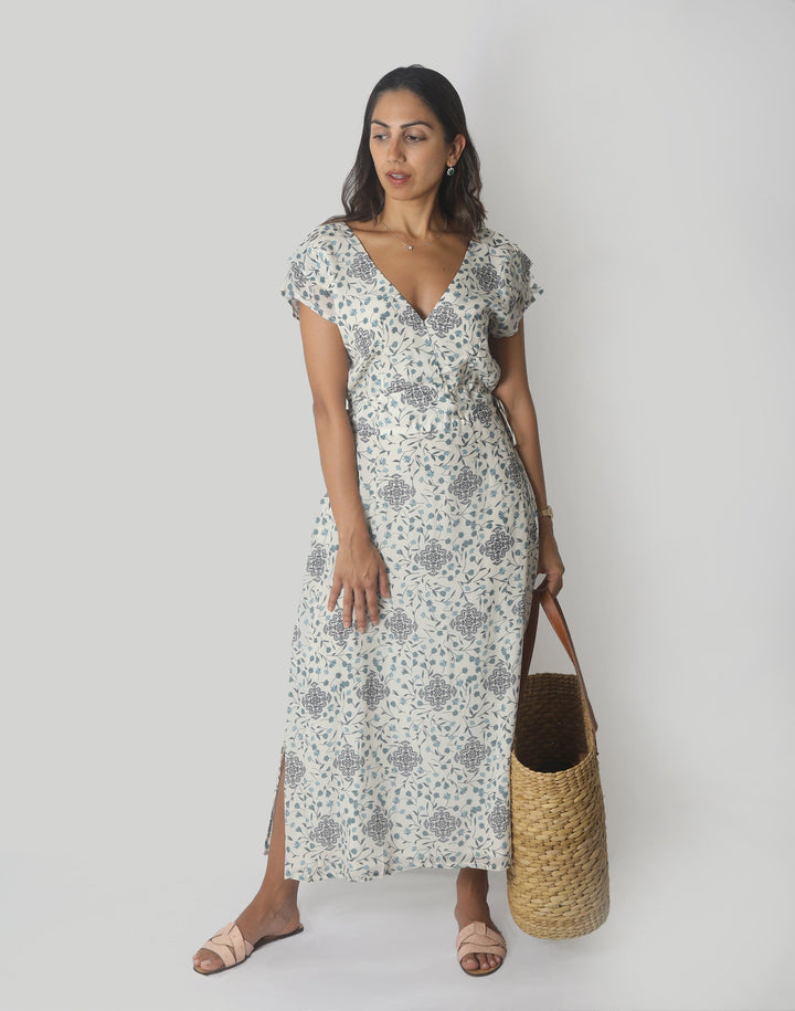 Sapphire Haze Drawstring Maxi Dress - Sapphire Garden