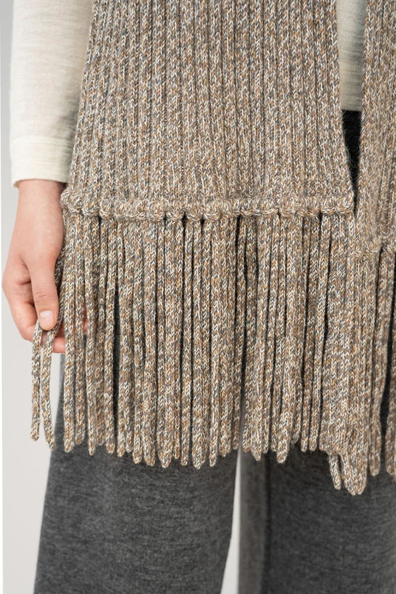 Ribbed Baby Alpaca Fringe Scarf - Ivory Marl