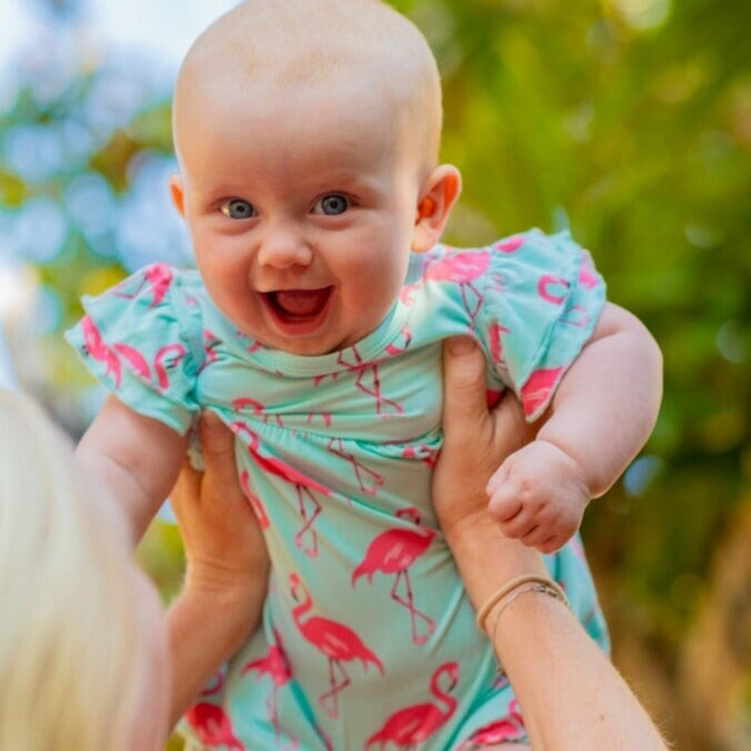 Ruffle Romper - Flamingo Aqua