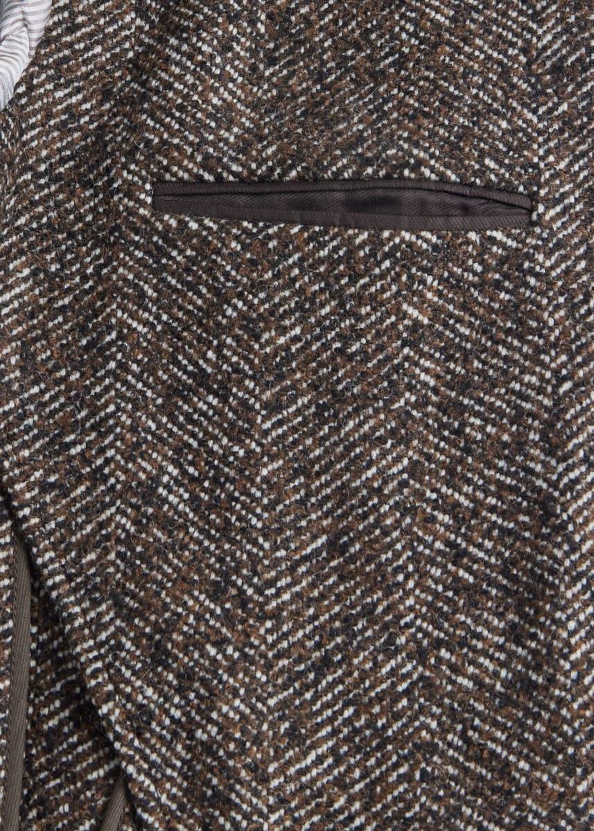 Tweed Single Breasted Coat - Brown