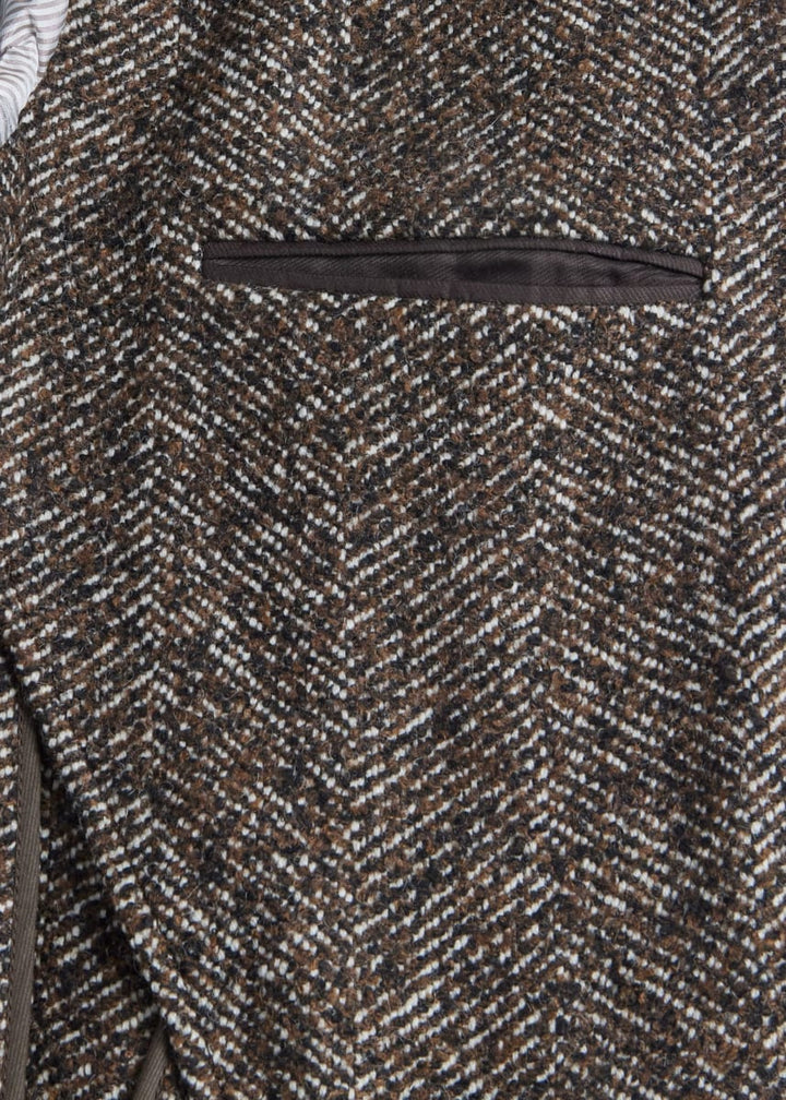 Tweed Single Breasted Coat - Brown