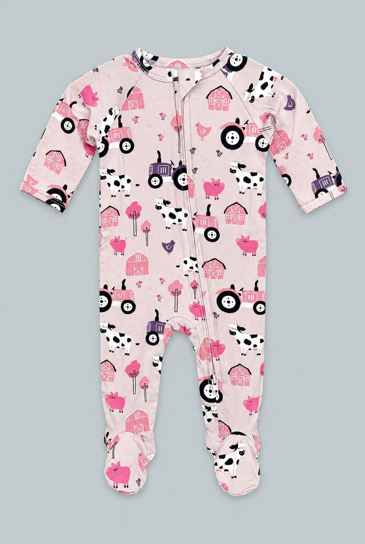 Tractors And Cows Zipper Footie - Dolly