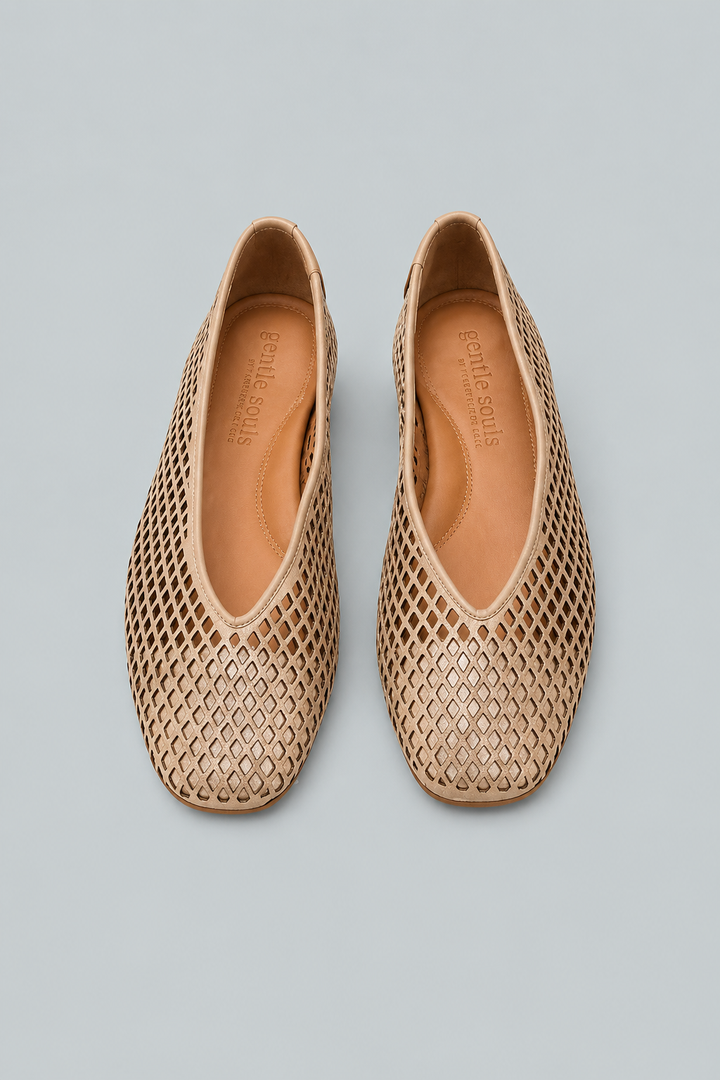 Women's Willow Perforated Leather Ballet Flats - Gravel Leather
