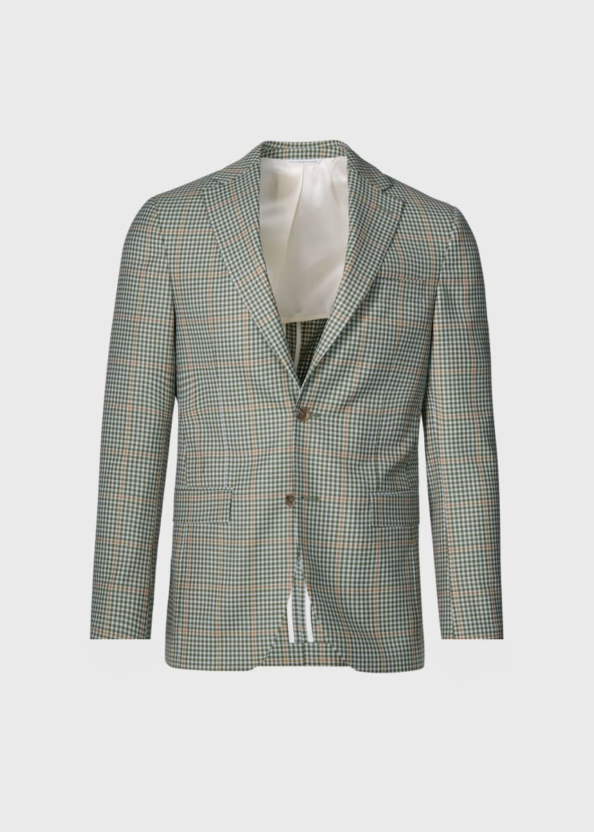 Super 140s Wool Plaid Jacket - Sage