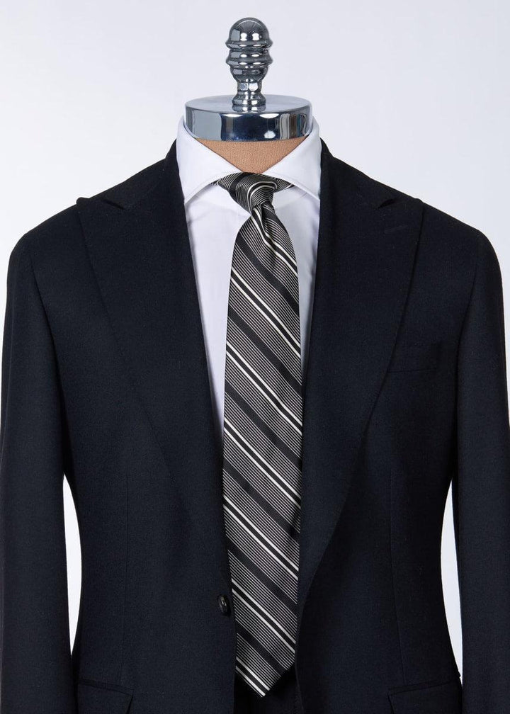 Silk Woven Deco Stripe Tie - Black/Cream