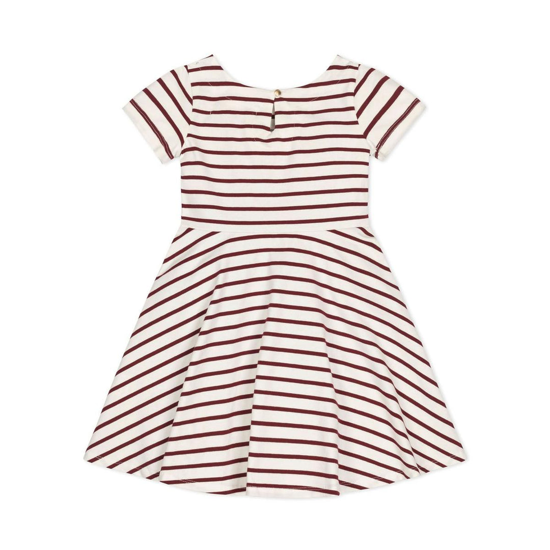Organic Short Sleeve Skater Dress - White and Oxblood Stripe
