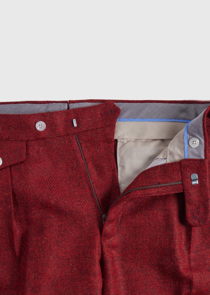 Shetland Wool French Pleat Trouser - Crimson
