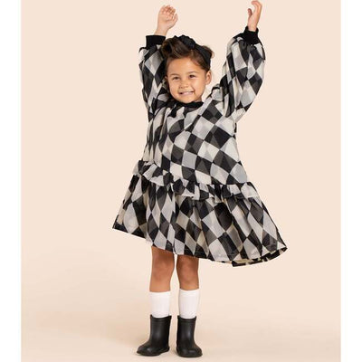 Girls Hi-Low Organza & Terry Dress - Black