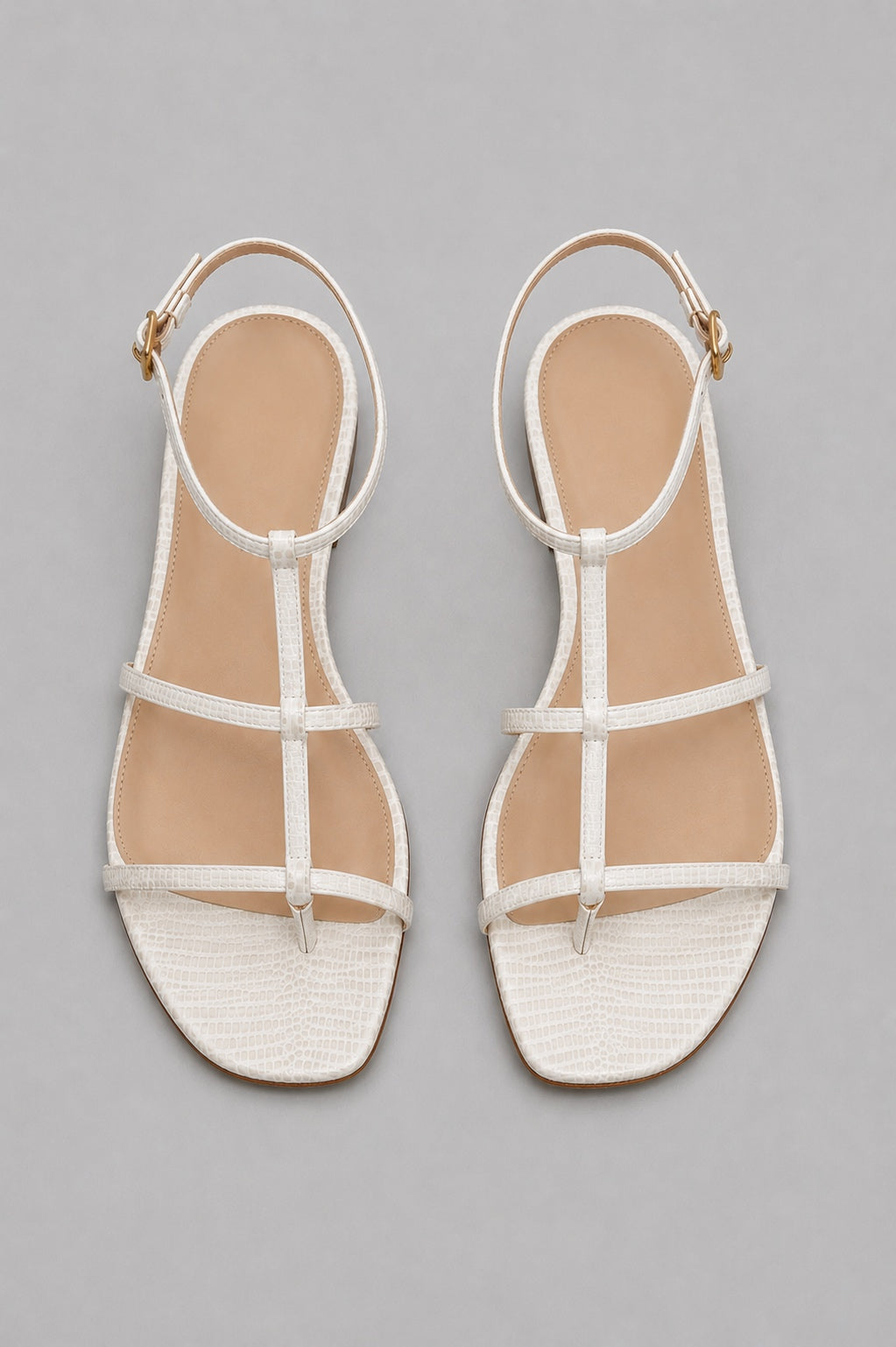 Marbella Lizard-Embossed Sandal - Parchment