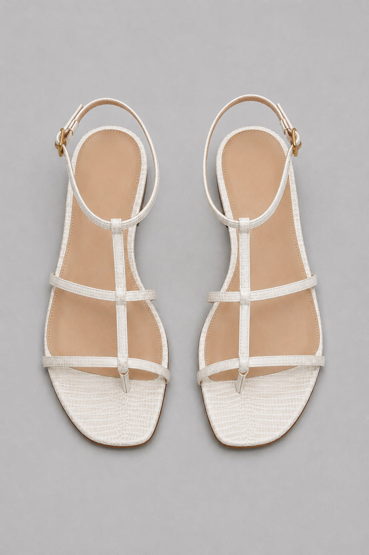 Marbella Lizard-Embossed Sandal - Parchment
