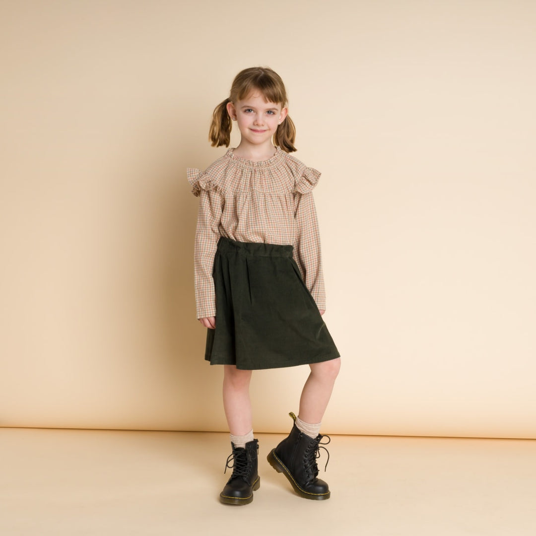 Girls Block Pleats Brooklyn Skirt - Pine Green Corduroy