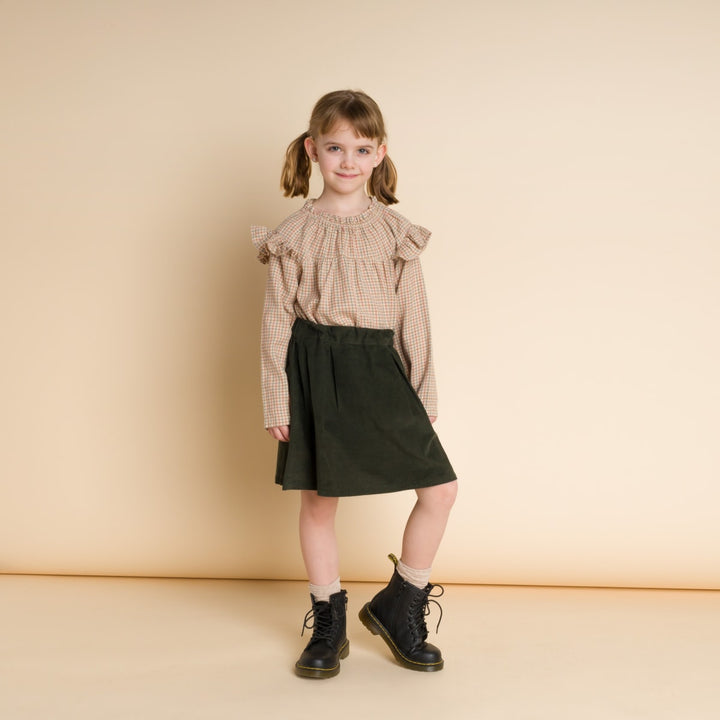 Girls Block Pleats Brooklyn Skirt - Pine Green Corduroy