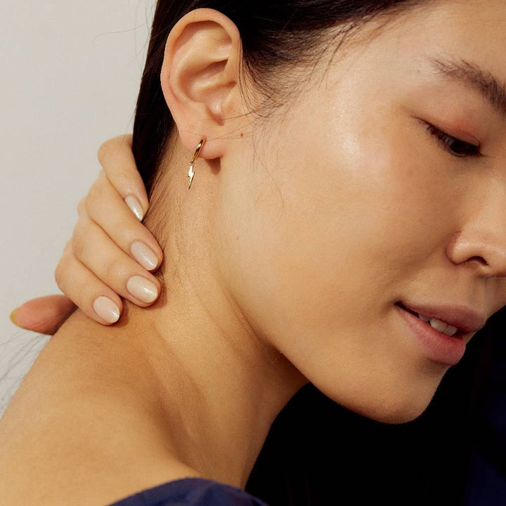 Bolt Charm Huggie Drop Hoop Earrings