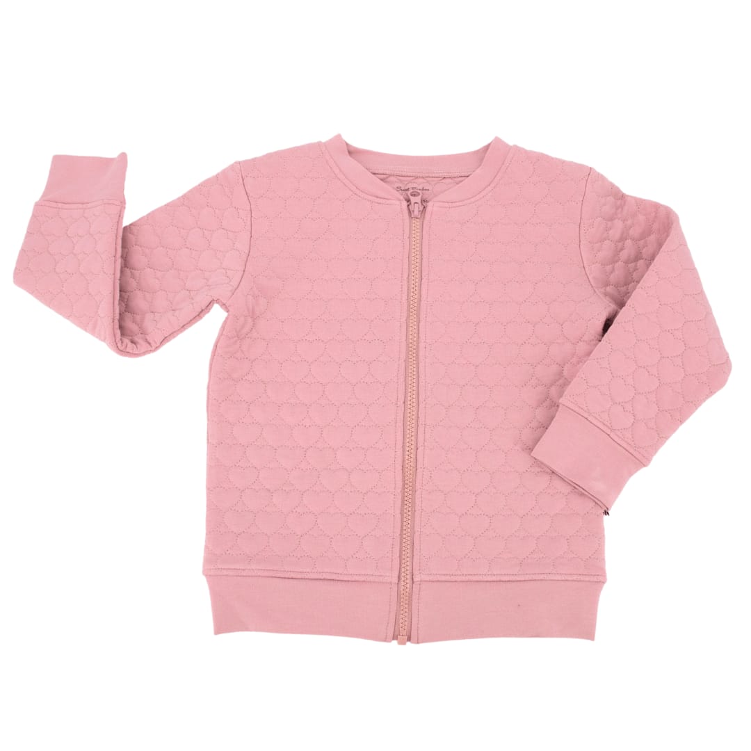 Cozy Quilted Hearts Zip Up Pink Jacket - Petunia Pink