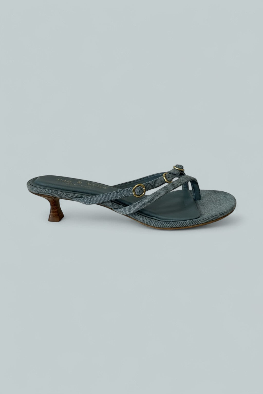 Sammie Denim Buckle Kitten-Heel Sandals - Lwdnm
