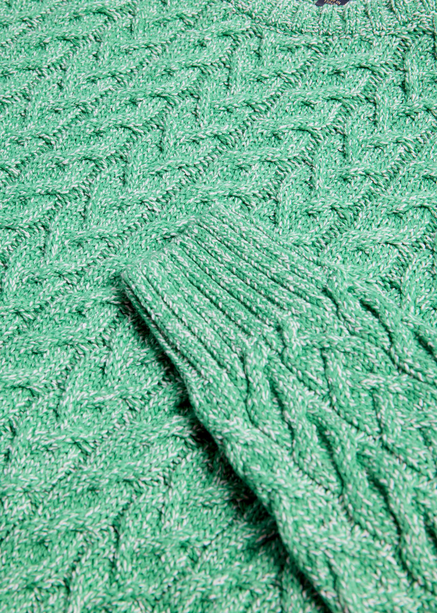 Cotton Mixed Yarn Cable Crewneck Pullover - Green